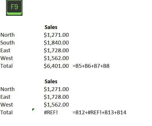 Example of a #REF error in an excel workbook
