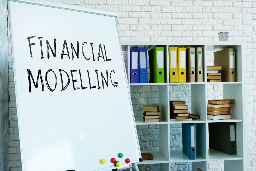 Financial modeling on a whiteboard
