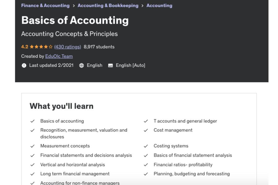 Course overview for Udemy accounting basics
