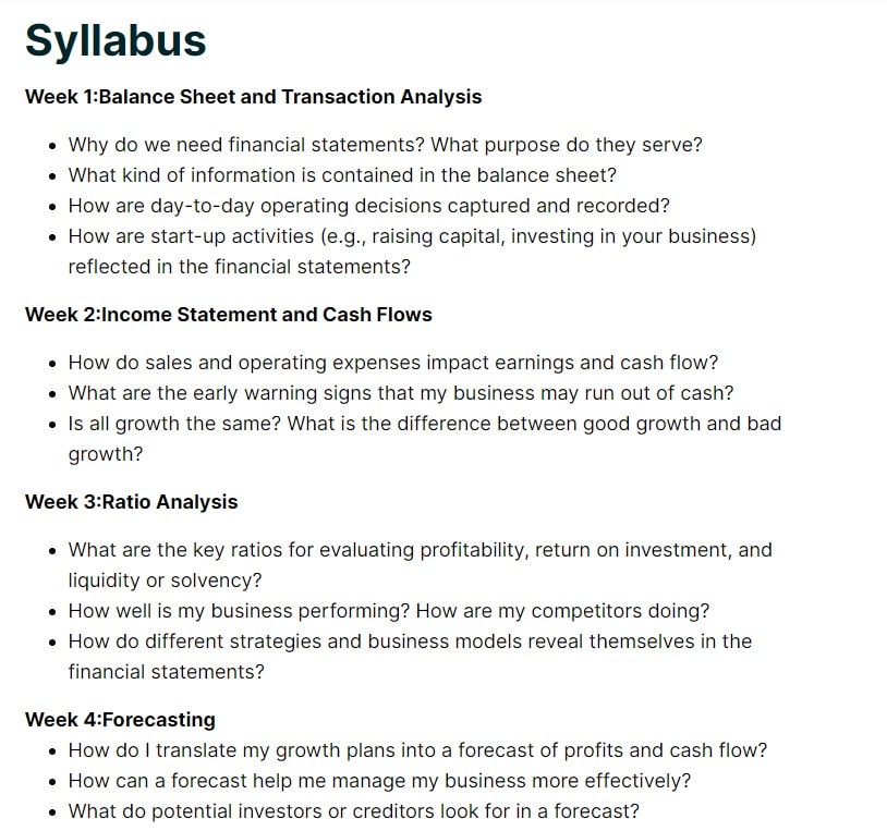 EdX Finance And Accounting Made Fun Syllabus