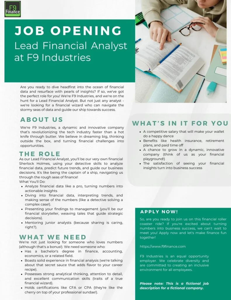 Sample job description for a Lead Financial Analyst