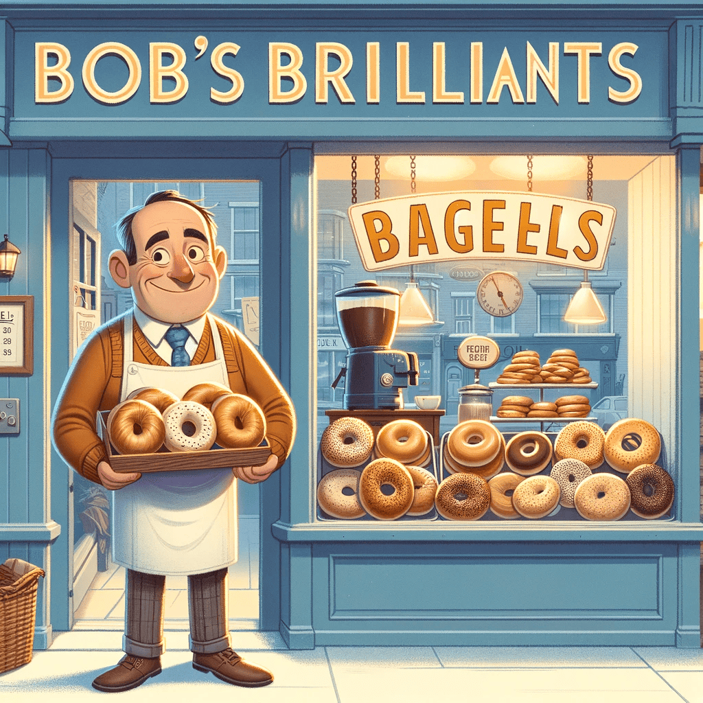 Bob standing in front of his brilliant bagel shop