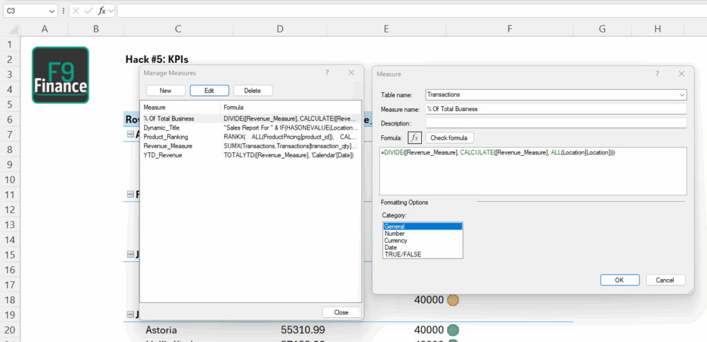 Example of using DAX to write measures in Power Pivot