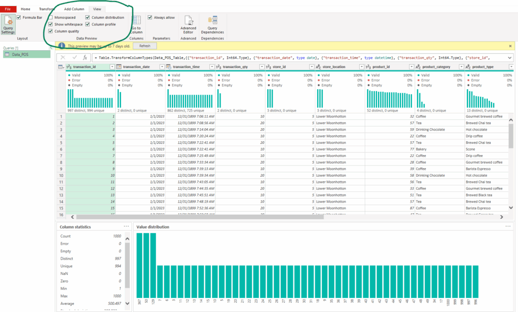 Highlighting where to turn on Profiling Tools in Power Query