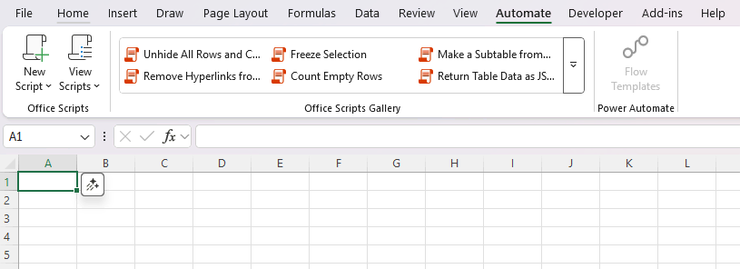 The automate tab in Excel