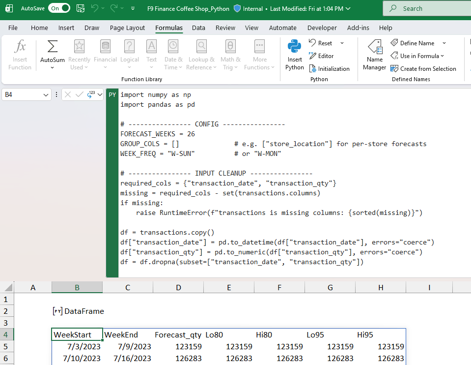 Example of Python integrated in Excel