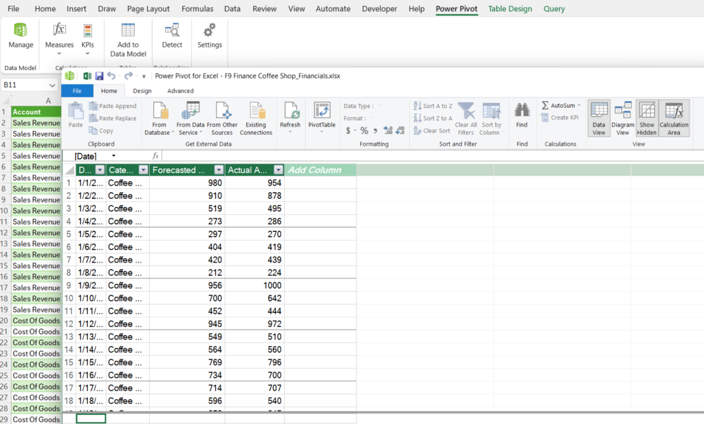 working with Power Pivot and my financial data