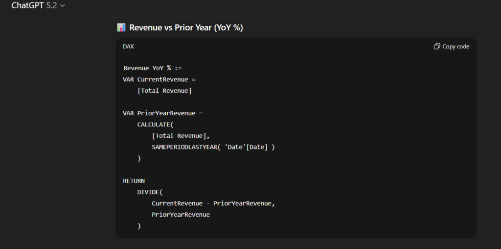 Using ChatGPT to write DAX code