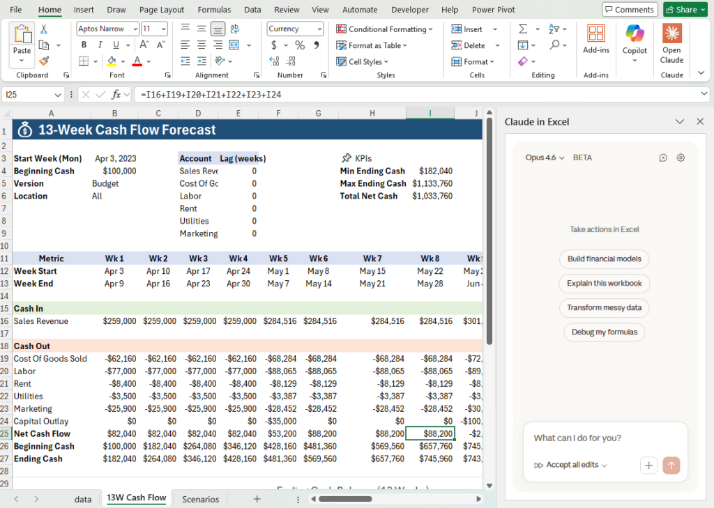 Claude for Excel user interface