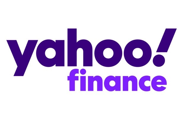 Yahoo Finance logo with purple text on a white background, representing financial news and services.