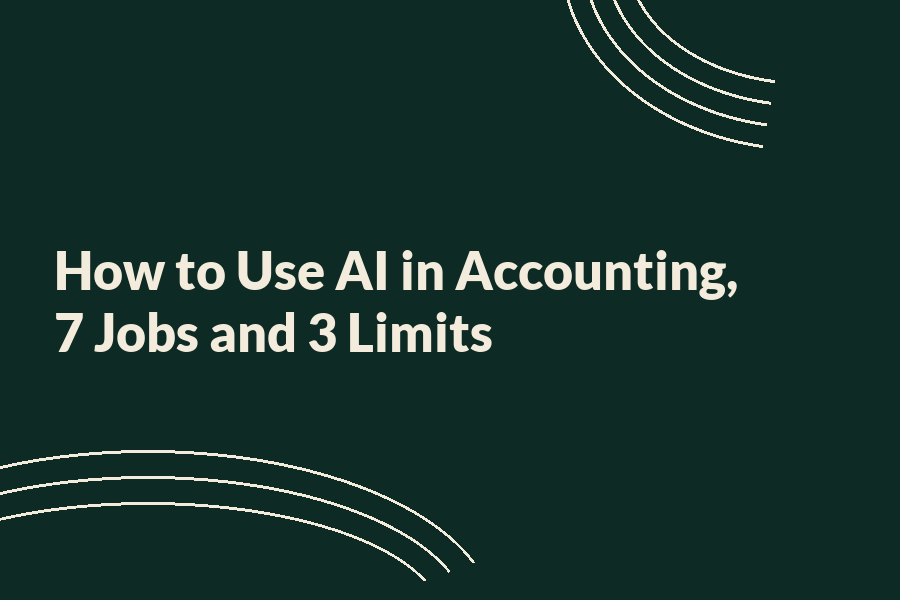 Illustration of AI technology in accounting with digital elements and financial icons.